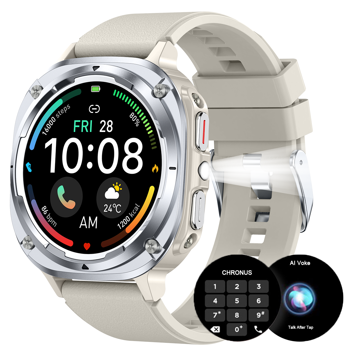 Chronus 1.39"IPX8 Outdoor Fitness Watch with Outdoor lighting,100+ sport Modes, Heart Rate