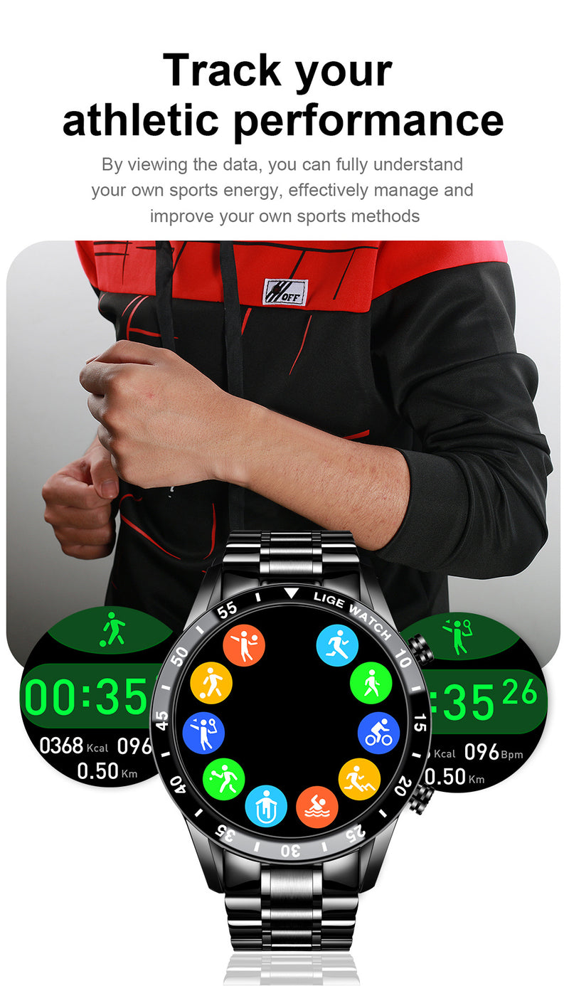 Smart Watch Men, 1.3 "Inch Touchscreen Phone Watch Men Smart Watch with Heart Rate Sleep Monitor Activity Tracker IP67 Waterproof Stainless Steel Band StopWatch for IOS Android(silver)