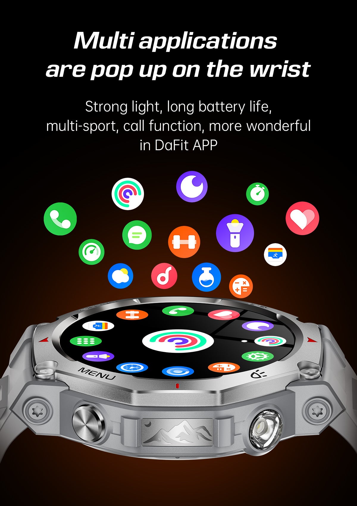 Smartwatch KT85 UV Detection Light Flashlight 525mAh Battery Long Battery Life Outdoor Sports