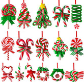 16Pcs Christmas Lollipop Ornaments, Colorful Mini Candy Cane Hanging Ornaments Polymer Clay Peppermint Pendants for Xmas Tree Party Home Decorations(Various colors) - Chronus