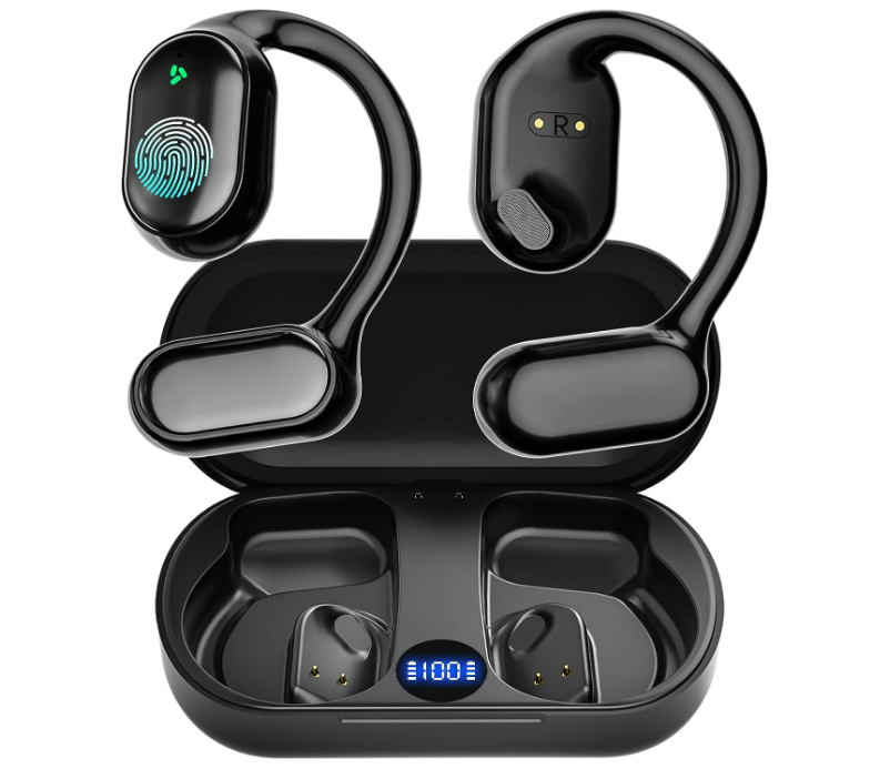 Waterproof Bone Conduction Wireless Earbuds, Running Headphones with Earhooks Black - Chronus