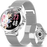 Smart Watch Ladies, IP68 Waterproof Fitness Tracker Smart Watch Ladies, with Female Cycle Management Heart Rate Monitor Blood Pressure Monitor Sleep Monitor Ladies WristWatch for Android iOS (Silver) - Chronus