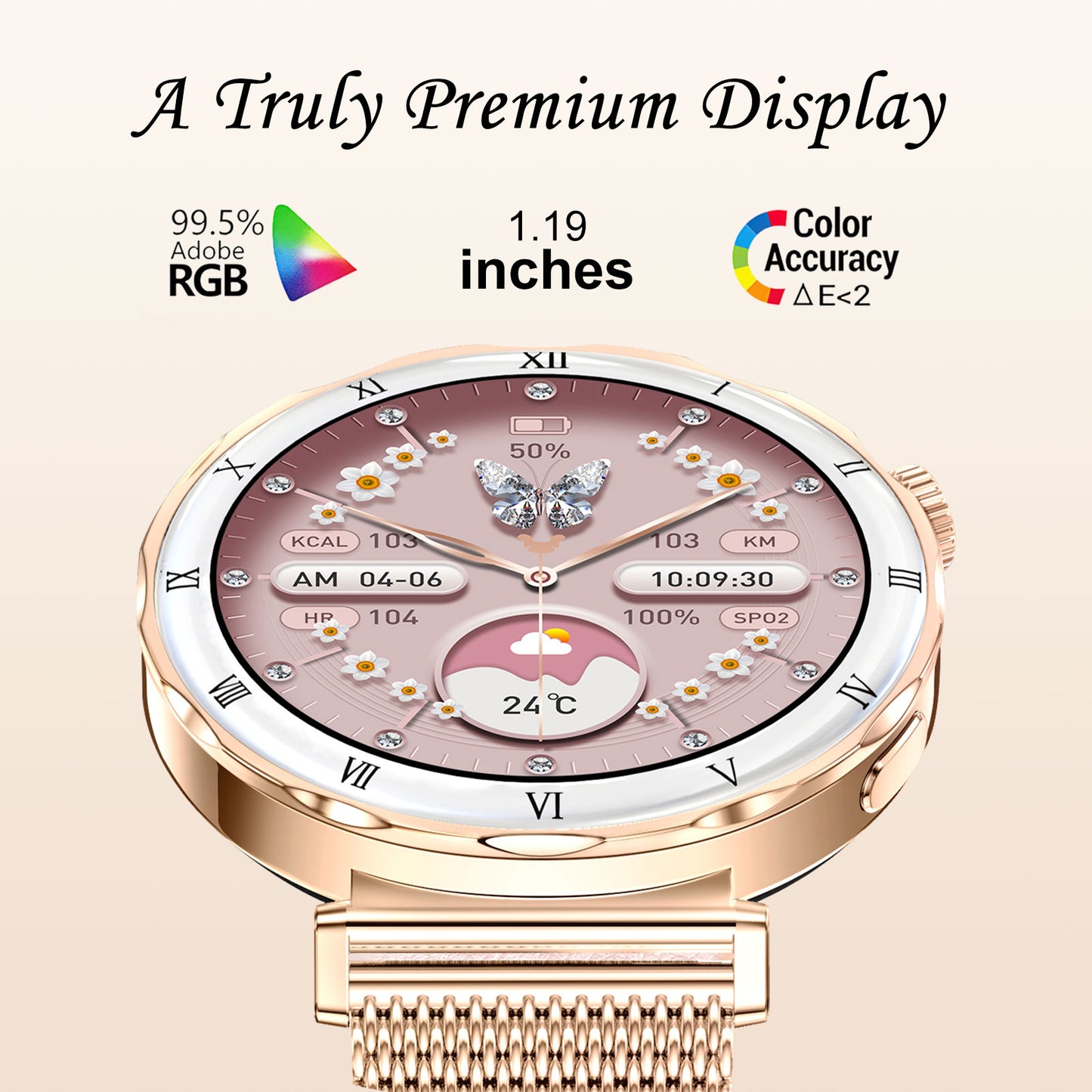 Chronus 1.19-Inch HD Screen with Bluetooth call female health monitoring smart watch