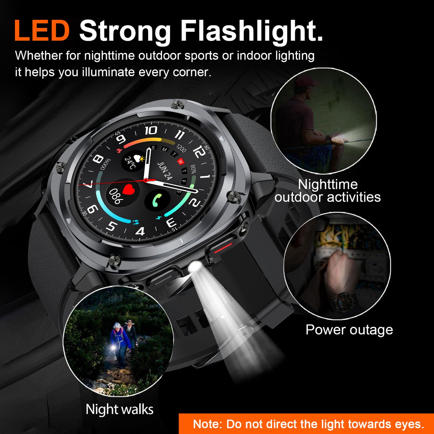 Chronus 1.39"IPX8 Outdoor Fitness Watch with Outdoor lighting,100+ sport Modes, Heart Rate