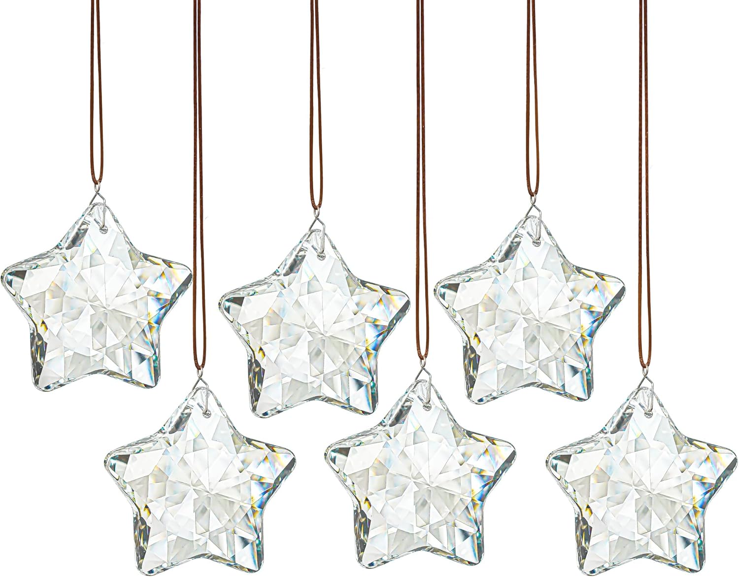 Set of 6 Crystal Glass Christmas Ornaments Clear Faceted Glass Christmas Star Crystal Hanging Ornaments for Xmas Tree Winter New Year Party Supplies - Chronus