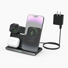 3 in 1 Foldable Wireless Charging Station for Samsung & Apple, Fast Charger Stand for Galaxy S25/S24/S23/Z Fold/Flip, iPhone 12+, Watch & AirPods