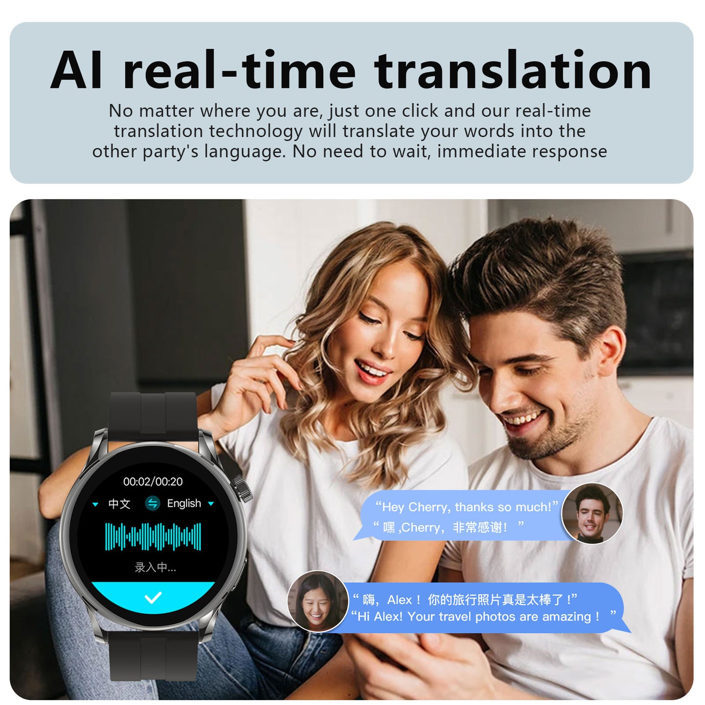 Chronus 1.32-Inch AI Smart Health Watch, real-time translation, AI Q&A, blood oxygen monitoring, IP68 waterproof