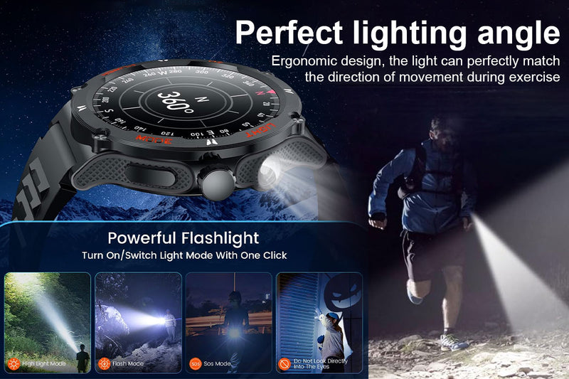 Chronus 1.53" HD Screen Smart Watch for Men: Fitness Tracker, Waterproof, Heart Rate, LED Flashlight, Bluetooth Call