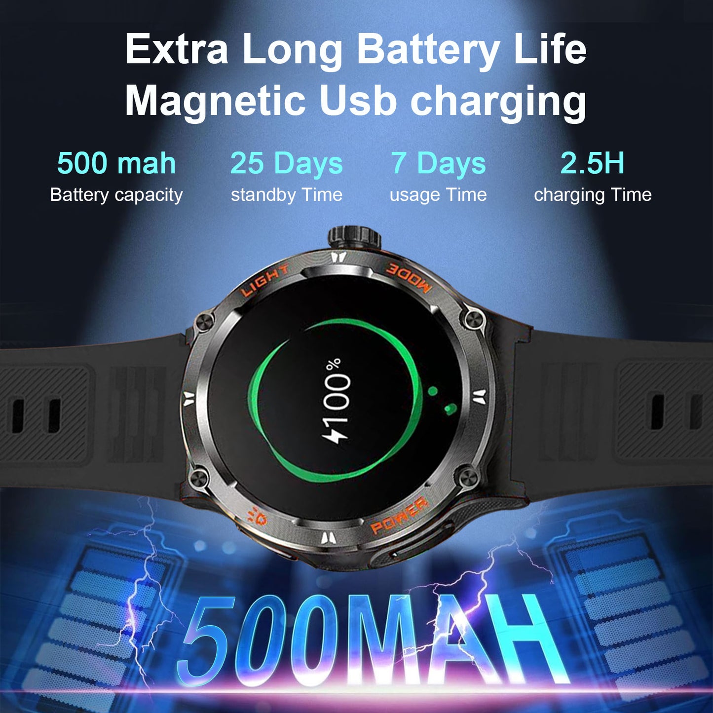 Chronus 1.53" HD Screen Smart Watch for Men: Fitness Tracker, Waterproof, Heart Rate, LED Flashlight, Bluetooth Call