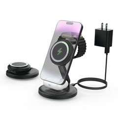 Charging Station, 3 in 1 Foldable Wireless Charger iPhone Charging Station Charger Stand Multiple Devices for Apple, with PD Adapter and USB C Cable for iPhone 17/16/15/14/13,iWatch,AirPods All Series