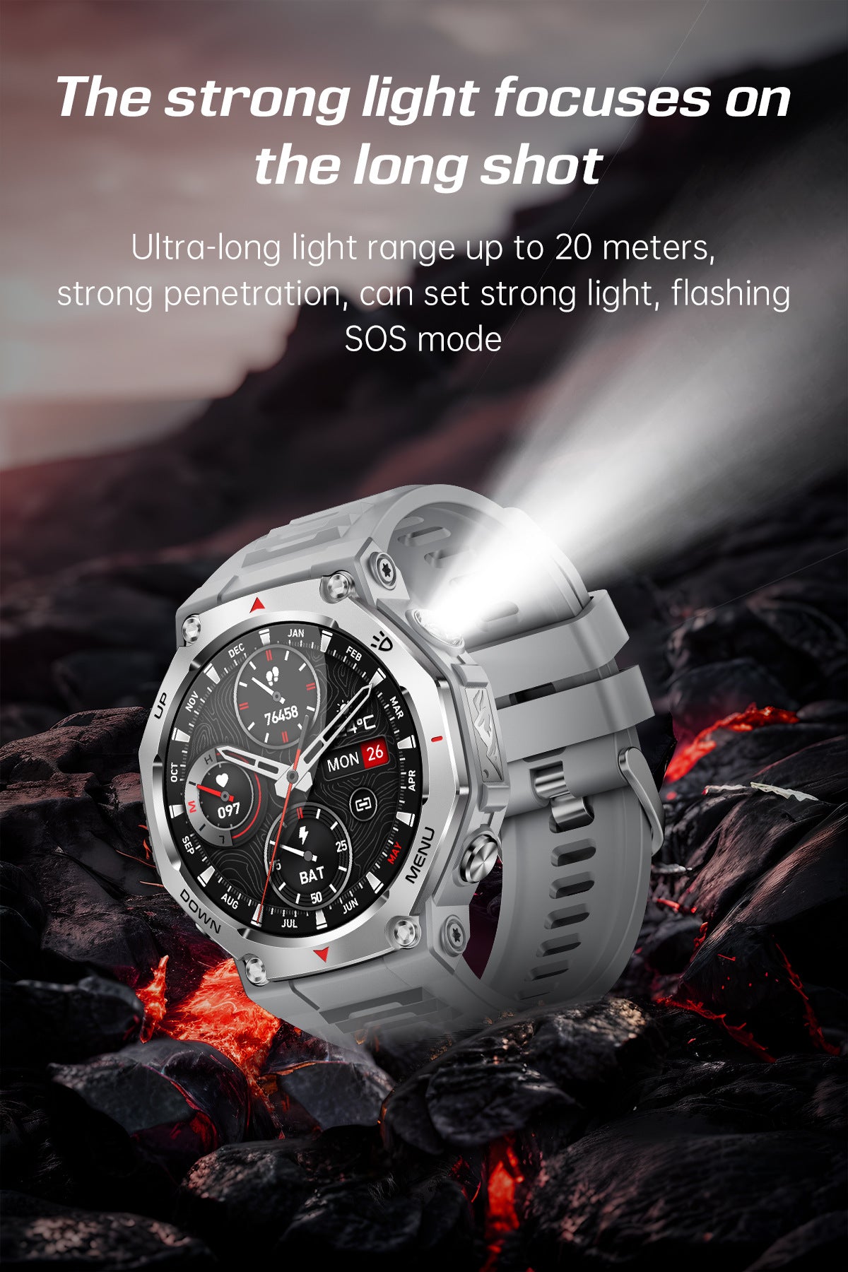Smartwatch KT85 UV Detection Light Flashlight 525mAh Battery Long Battery Life Outdoor Sports