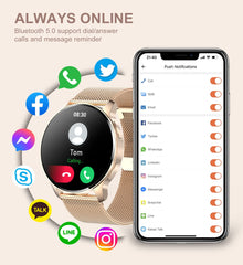 Smartwatch for Women with Bluetooth Call, Heart Rate, SpO2, Sleep Monitor, Fitness Tracker, 1.32" HD Screen(gold)PT & ES Local Express Delivery (~4 Days)
