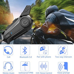 Motorcycle Intercom Headset (Fit for Half and Full Helmets) 1000m, 2 Riders - Chronus