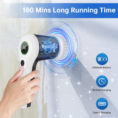 Electric Spin Scrubber, Battery Level Display 2 Speeds Electric Scrubber for Cleaning with 6 Replaceable Heads - Chronus