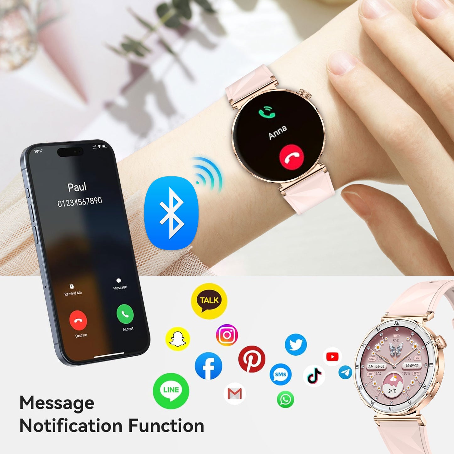 Chronus 1.19-Inch HD Screen with Bluetooth call female health monitoring smart watch