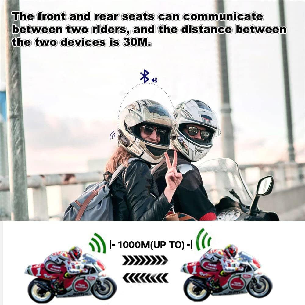 Motorcycle Intercom Headset (Fit for Half and Full Helmets) 1000m, 2 Riders