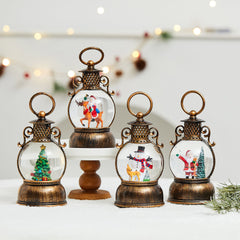 Christmas decoration luminous retro portable wind lantern ornaments USB music snow small oil lamp arrangement supplies - Chronus