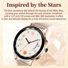 Luxury Slim 1.27'' Women’s Smartwatch – Stylish Alloy Build, HD Screen, Wellness Monitor & Long Battery Life(Rose) - Chronus