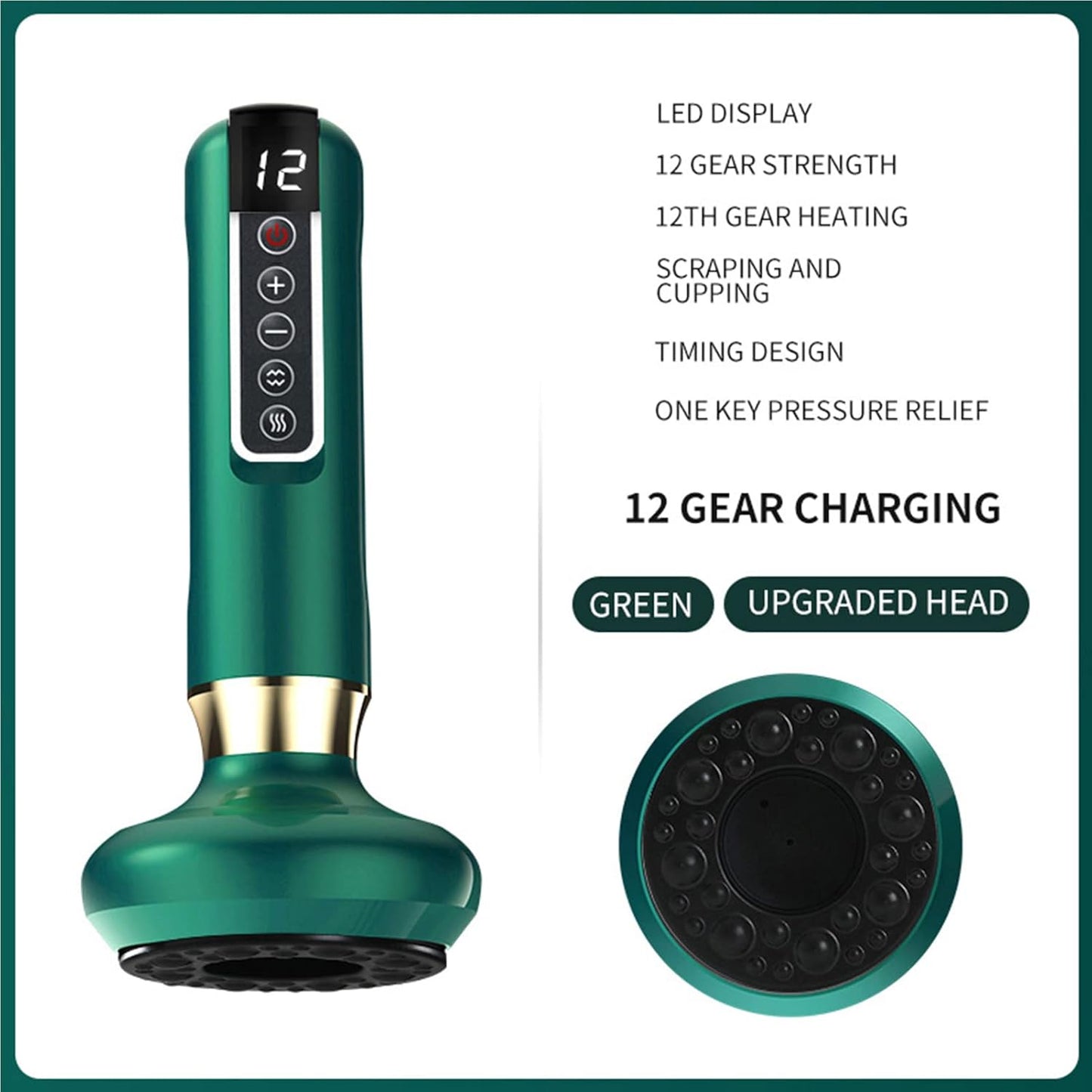 Household Electric Scraping and Cupping Instrument Vacuum Negative Pressure Heating Gravity Operator Cupping Device - Rechargeable(green)