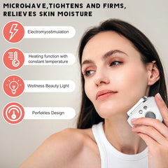 Gua Sha Ferramentas faciais com aquecimento e vibração - Escova facial de contorno linfático 4 em 1, terapia de luz vermelha, azul e roxa, massajador de microcorrente para antienvelhecimento e spa em casa.