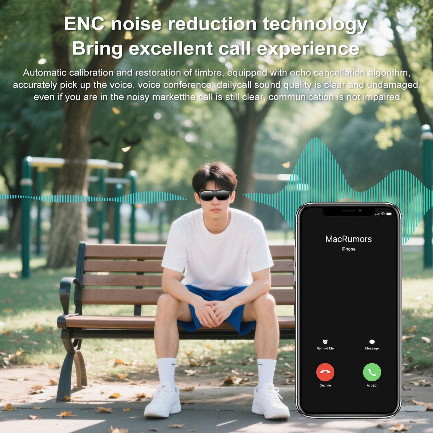 Chronus Smart Glasses, Polarized Bluetooth Sunglasses, Built-in Mic & Speakers, UV Protection Audio Sun Glass