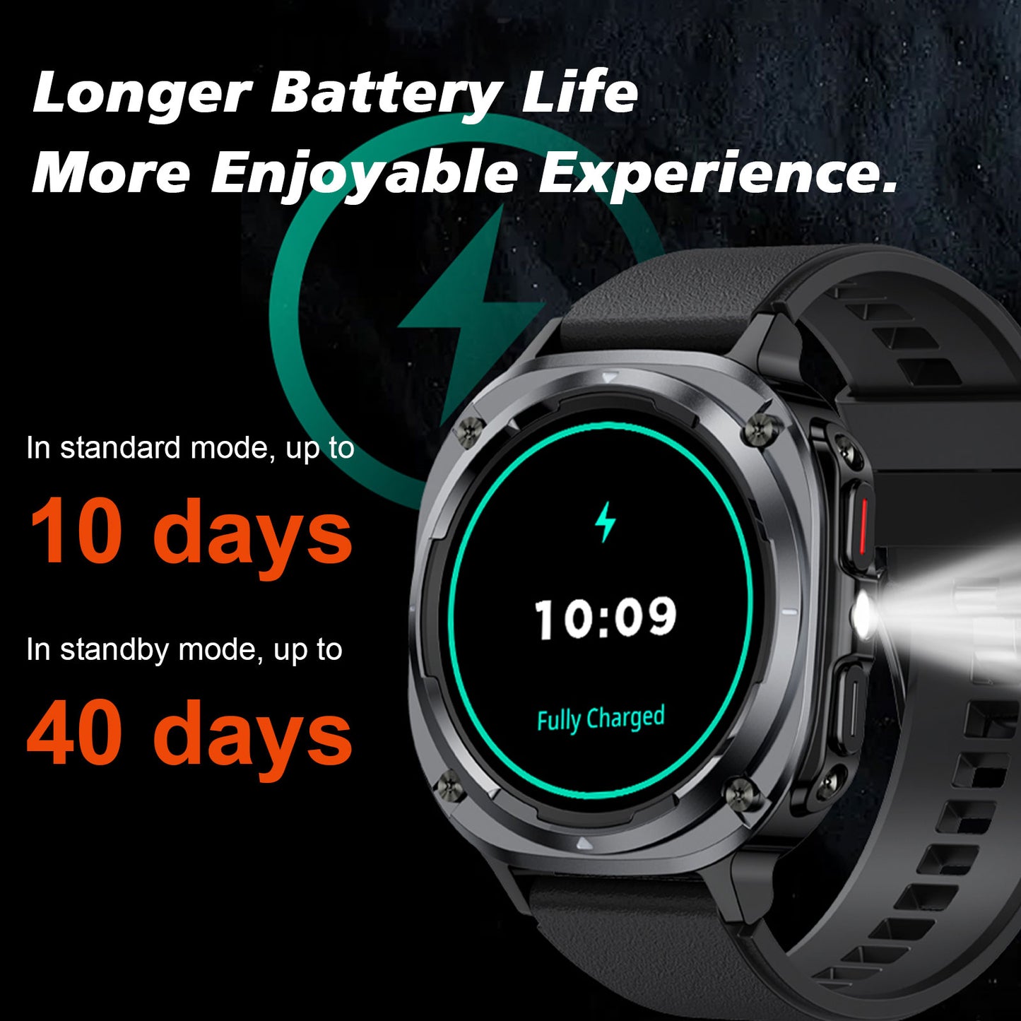 Chronus 1.39"IPX8 Outdoor Fitness Watch with Outdoor lighting,100+ sport Modes, Heart Rate