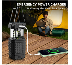 5000mAh Solar Camping Lantern, Rechargeable with Hand Crank LED Flashlight, Telescopic (Black) - Chronus