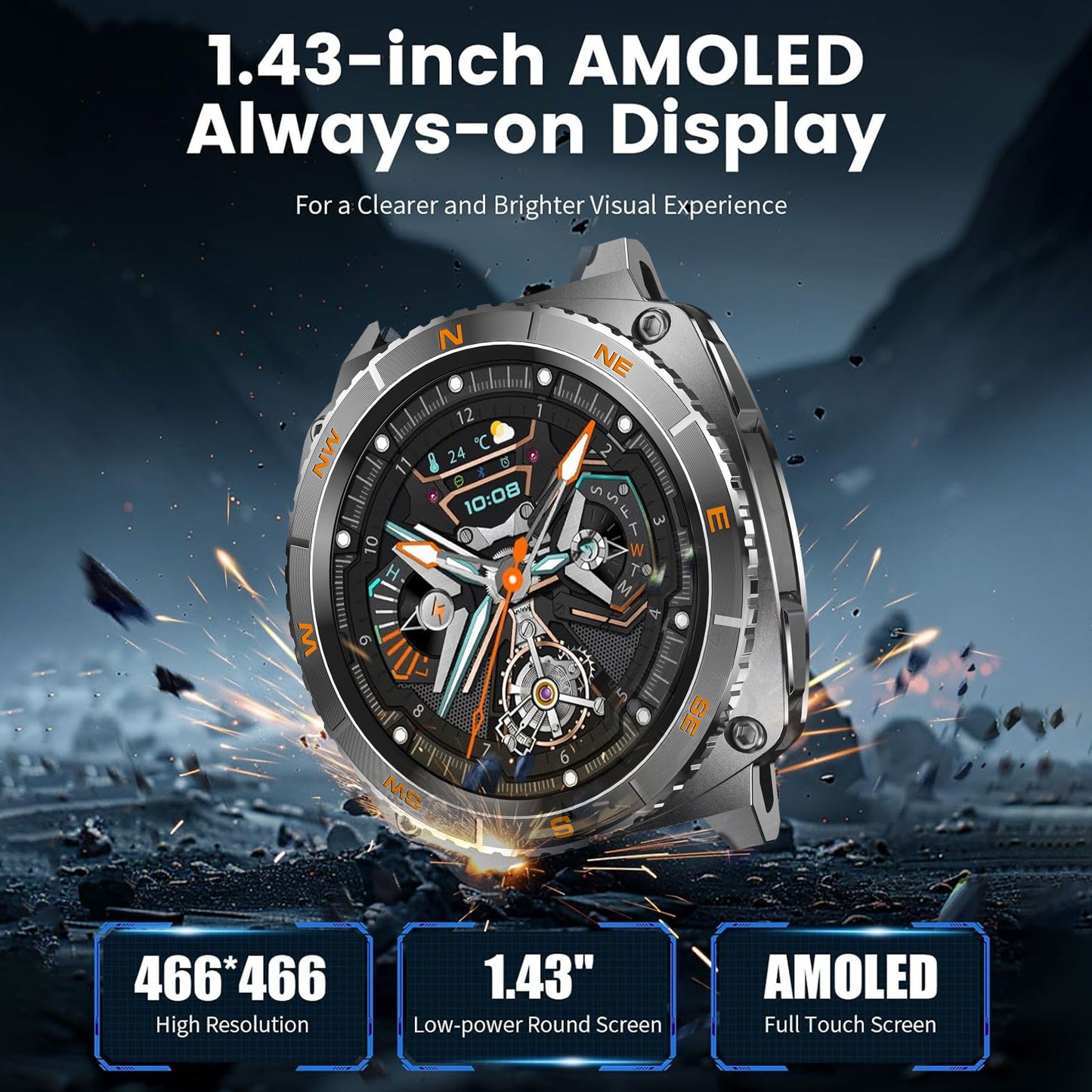 Chronus 1.43" AI Smartwatch – 15-Day Battery, IP68, ChatGPT, Heart Rate Monitor