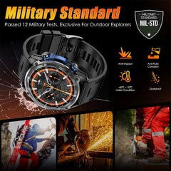 1.43" AMOLED Rugged Smartwatch with 100+ Sports Modes, Bluetooth Call, Fitness Videos, Flashlight & 3ATM Waterproof(Black)
