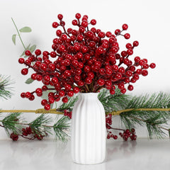 32 Pack Christmas Tree Decorations, Artificial Red Berry Stems 6.5 Inch Christmas Berry Picks with Holly Berries for Xmas Winter Holiday Home DIY Ornaments - Chronus