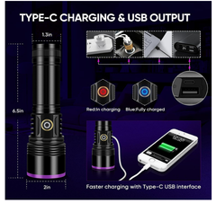 30W 365nm UV Torch Light USB Rechargeable Black Light Torches High Power UV Light for Resin Curing,Pet Urine Detection,Bed Bugs(Black) - Chronus