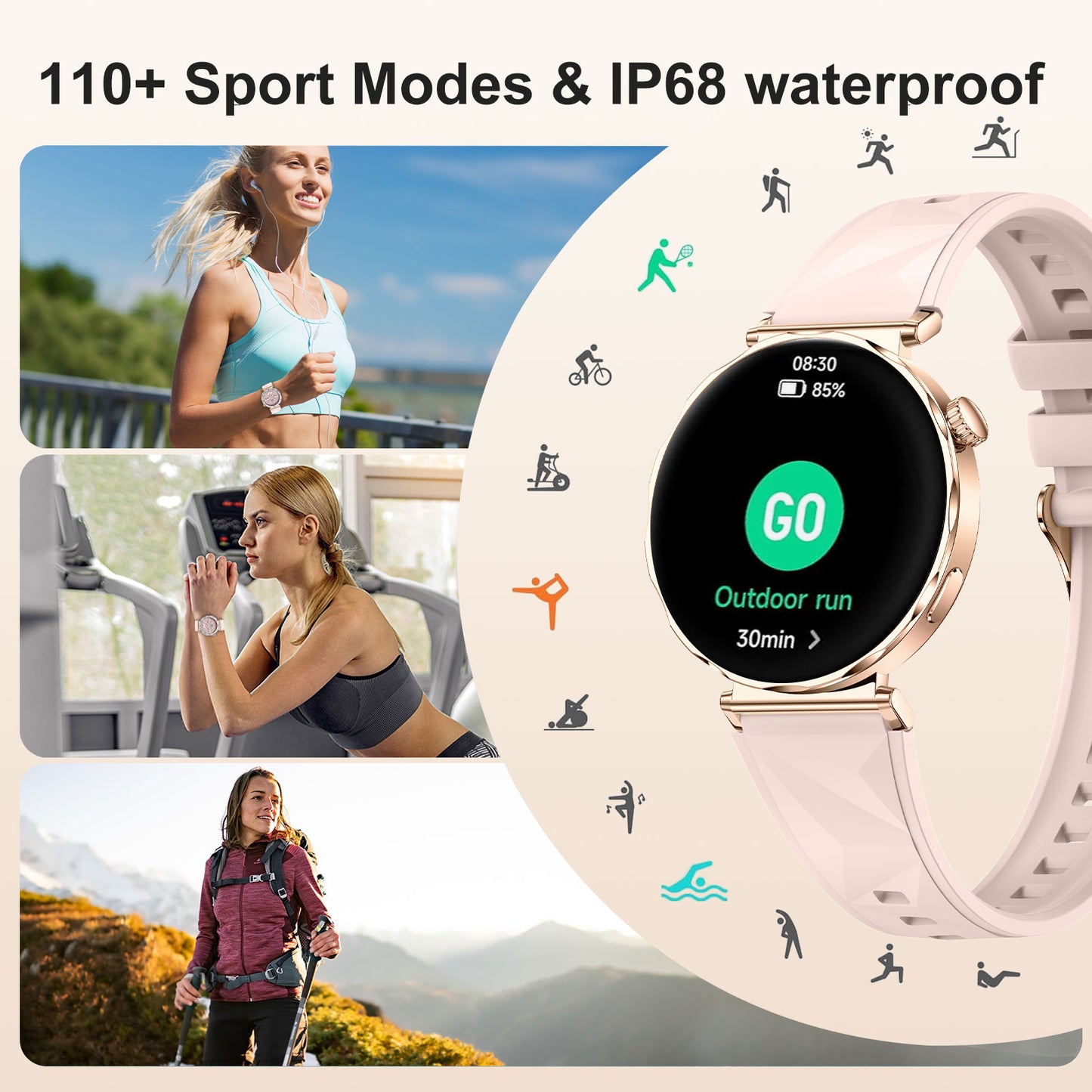 Chronus 1.19-Inch HD Screen with Bluetooth call female health monitoring smart watch