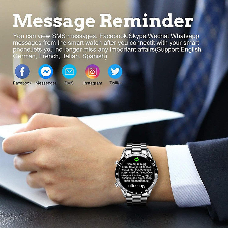 Smart Watch Men, 1.3 "Inch Touchscreen Phone Watch Men Smart Watch with Heart Rate Sleep Monitor Activity Tracker IP67 Waterproof Stainless Steel Band StopWatch for IOS Android(silver)