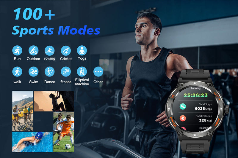 Chronus 1.53" HD Screen Smart Watch for Men: Fitness Tracker, Waterproof, Heart Rate, LED Flashlight, Bluetooth Call
