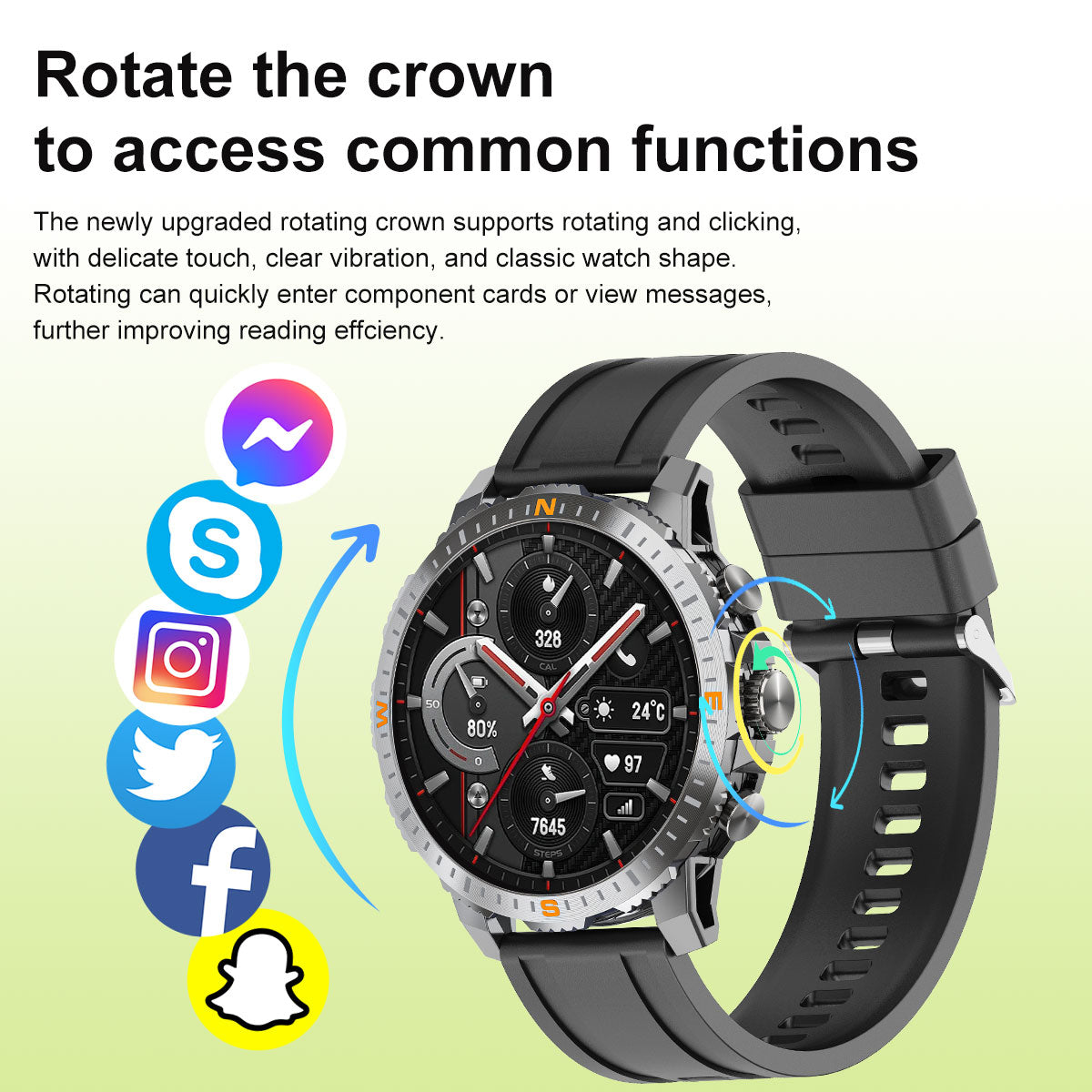 Chronus 1.43" Ultra-Clear Large Screen Smart Watch, 40-day long battery life, GPS positioning, compass, multiple sports modes and sleep monitoring