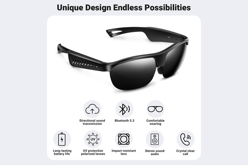 Chronus Smart Glasses, Polarized Bluetooth Sunglasses, Built-in Mic & Speakers, UV Protection Audio Sun Glass