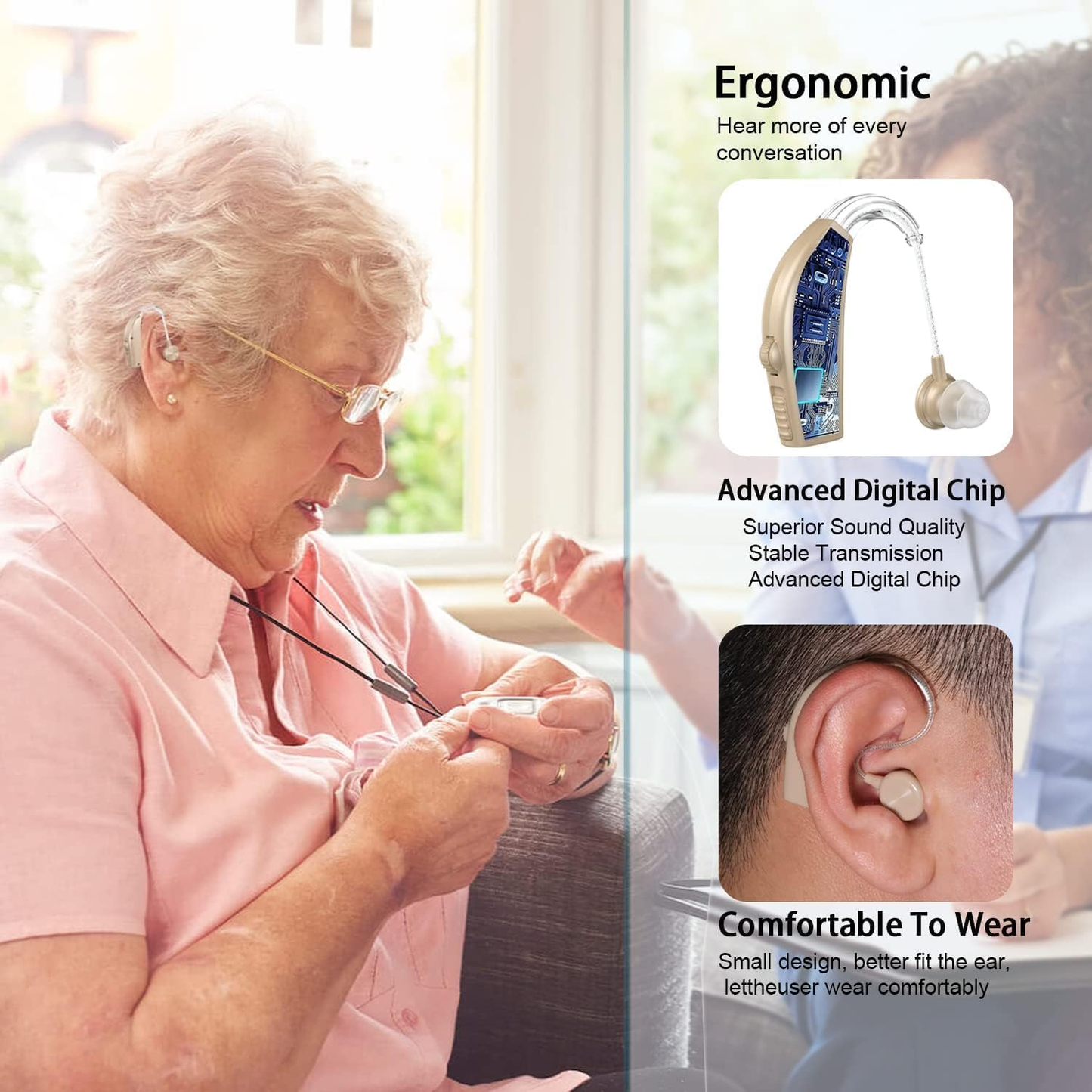 Hearing aids for the elderly, rechargeable, with noise reduction function