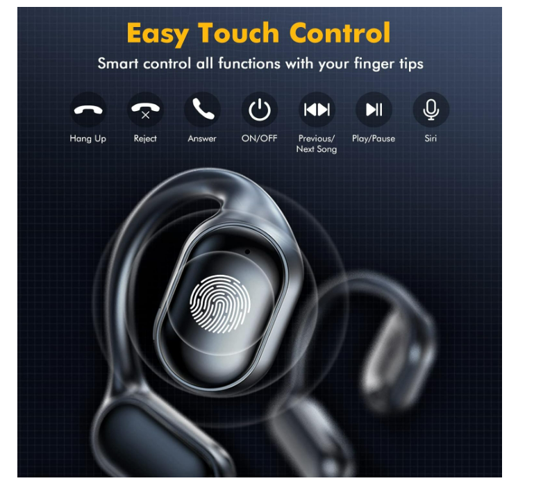 Waterproof Bone Conduction Wireless Earbuds, Running Headphones with Earhooks Black