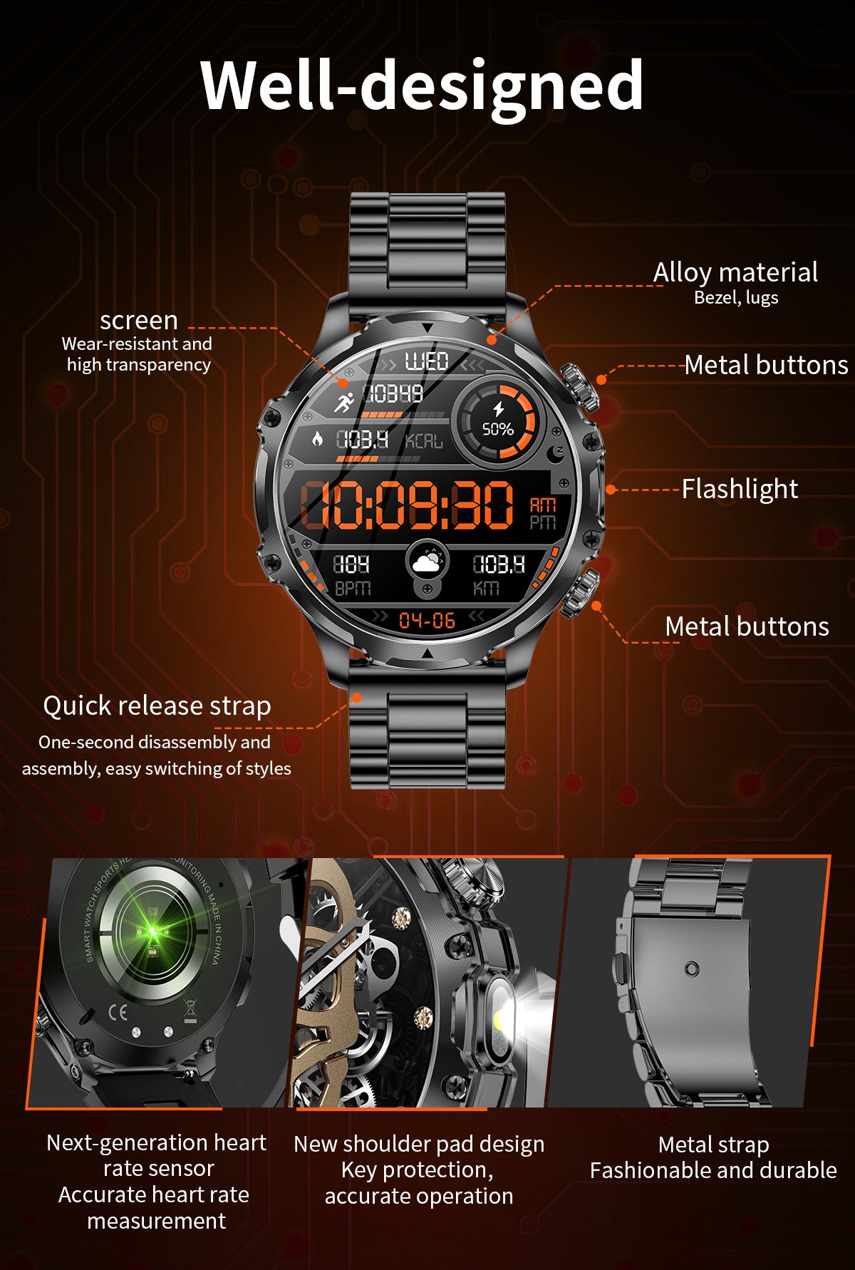 Smartwatch AK75 Flashlight Bluetooth Calling Long Battery Life Outdoor