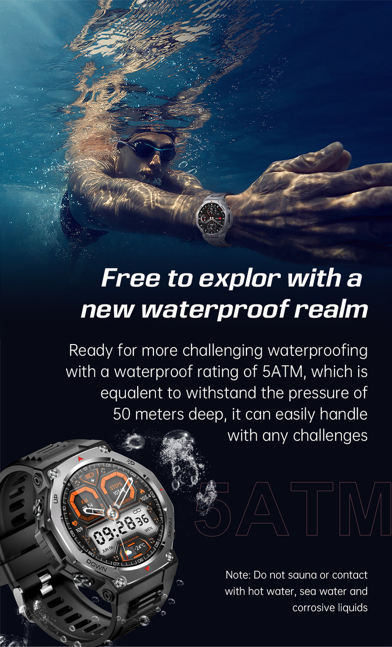 Smartwatch KT85 UV Detection Light Flashlight 525mAh Battery Long Battery Life Outdoor Sports