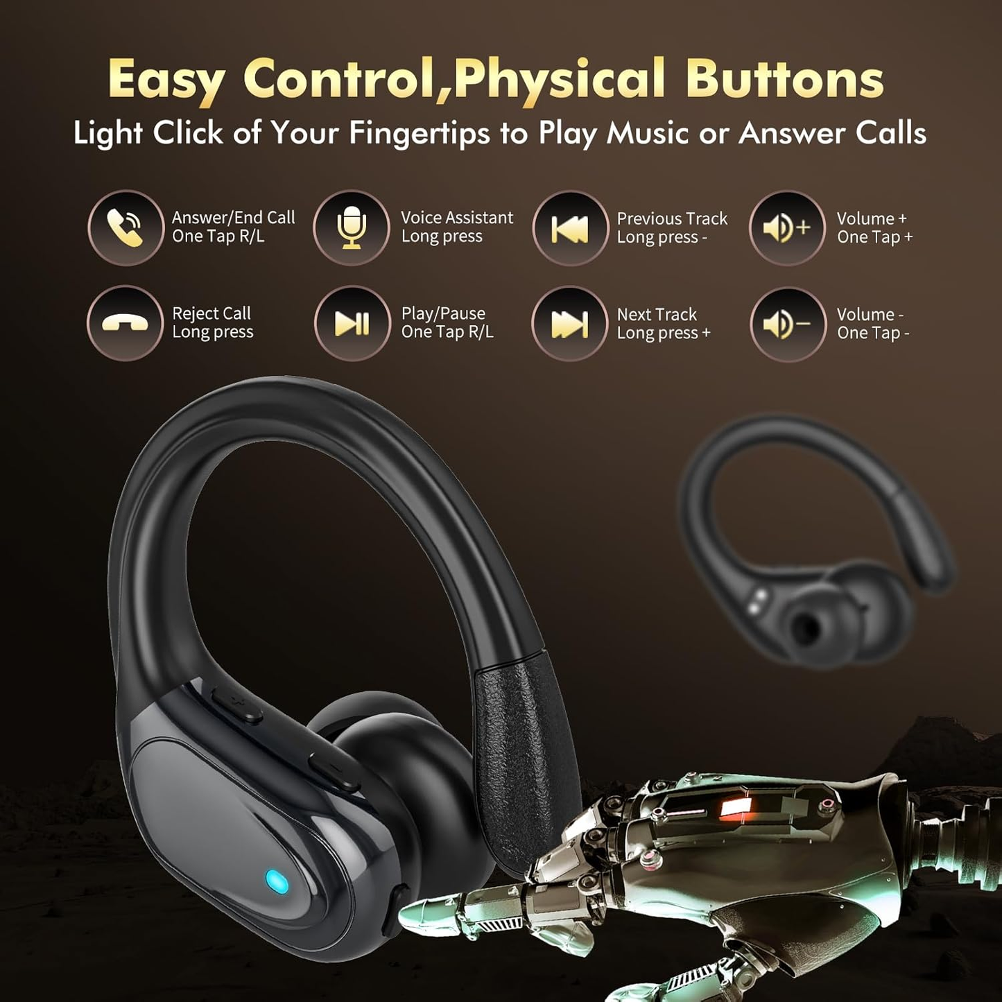 Wireless Earbuds Bluetooth Headphones 80hrs Playback Ear Buds Power Display with Noise Canceling Mic with Ear Hooks for Sports/Workout/Running