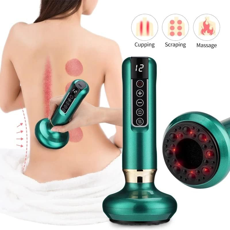 Household Electric Scraping and Cupping Instrument Vacuum Negative Pressure Heating Gravity Operator Cupping Device - Rechargeable(green)