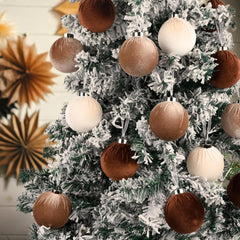 Brown Velvet Christmas Tree Ornaments - 15pcs Shatterproof Christmas Balls for Xmas Trees Decorations - Multicolor Brown Neutral Beige, 80mm 3.15inch - Chronus