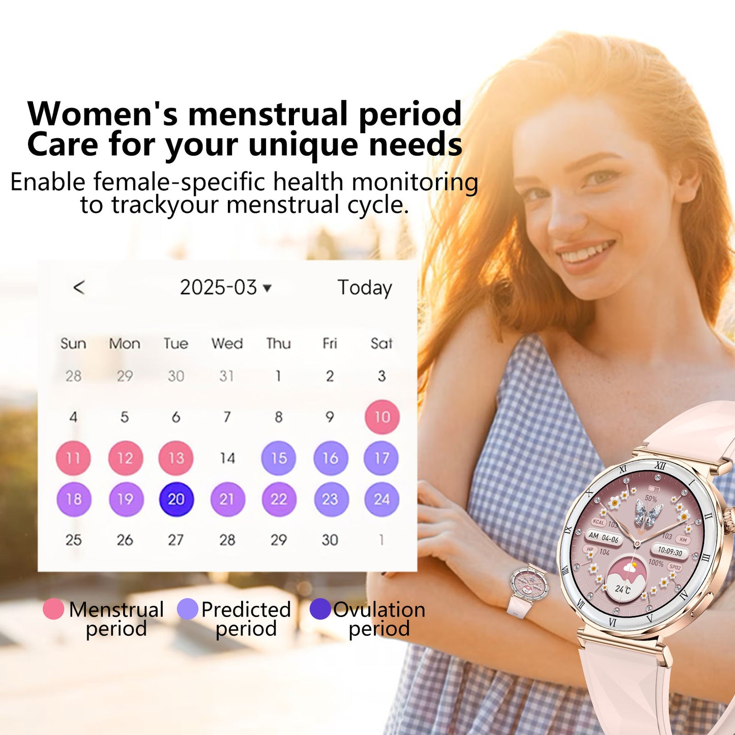Chronus 1.19-Inch HD Screen with Bluetooth call female health monitoring smart watch