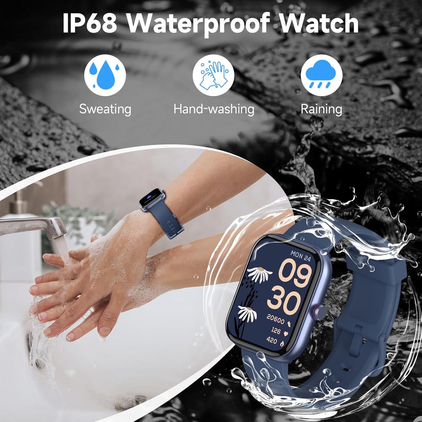 Smart Watch, Alexa Built-in, Answer/Make Calls, 1.91" HD Screen Fitness, IP68 Waterproof, 100 Sports, Heart Rate Monitor, Sleep Tracker,Blue