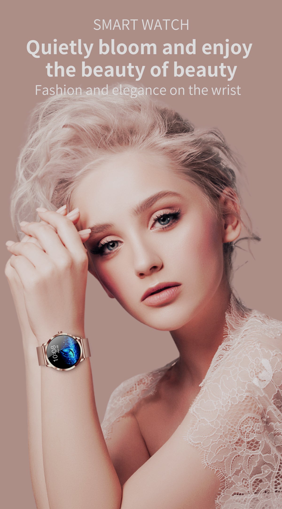 Smartwatch 1,19" HD AMOLED Touchscreen Full 29 Sport modes GPS Waterproof for Android iOS Pink
