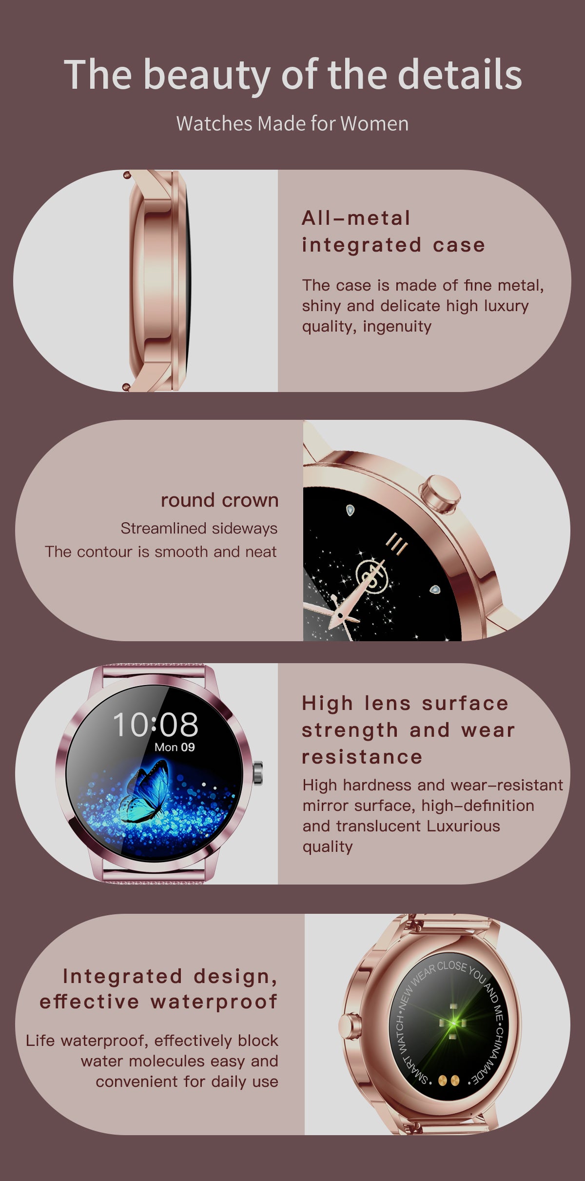 Smartwatch 1,19" HD AMOLED Touchscreen Full 29 Sport modes GPS Waterproof for Android iOS Pink