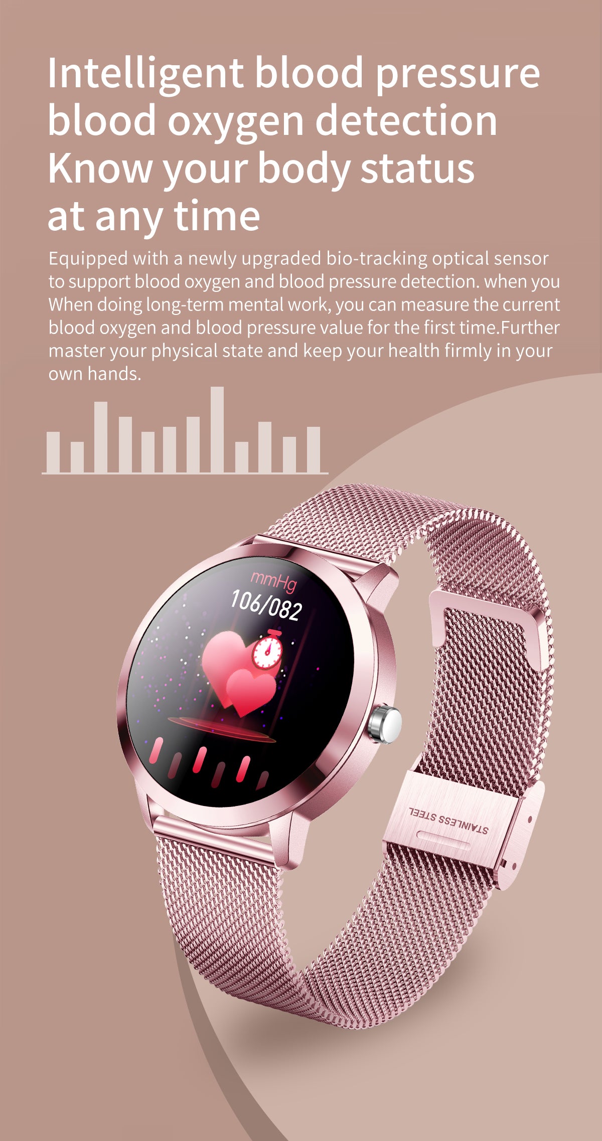 Smartwatch 1,19" HD AMOLED Touchscreen Full 29 Sport modes GPS Waterproof for Android iOS Pink