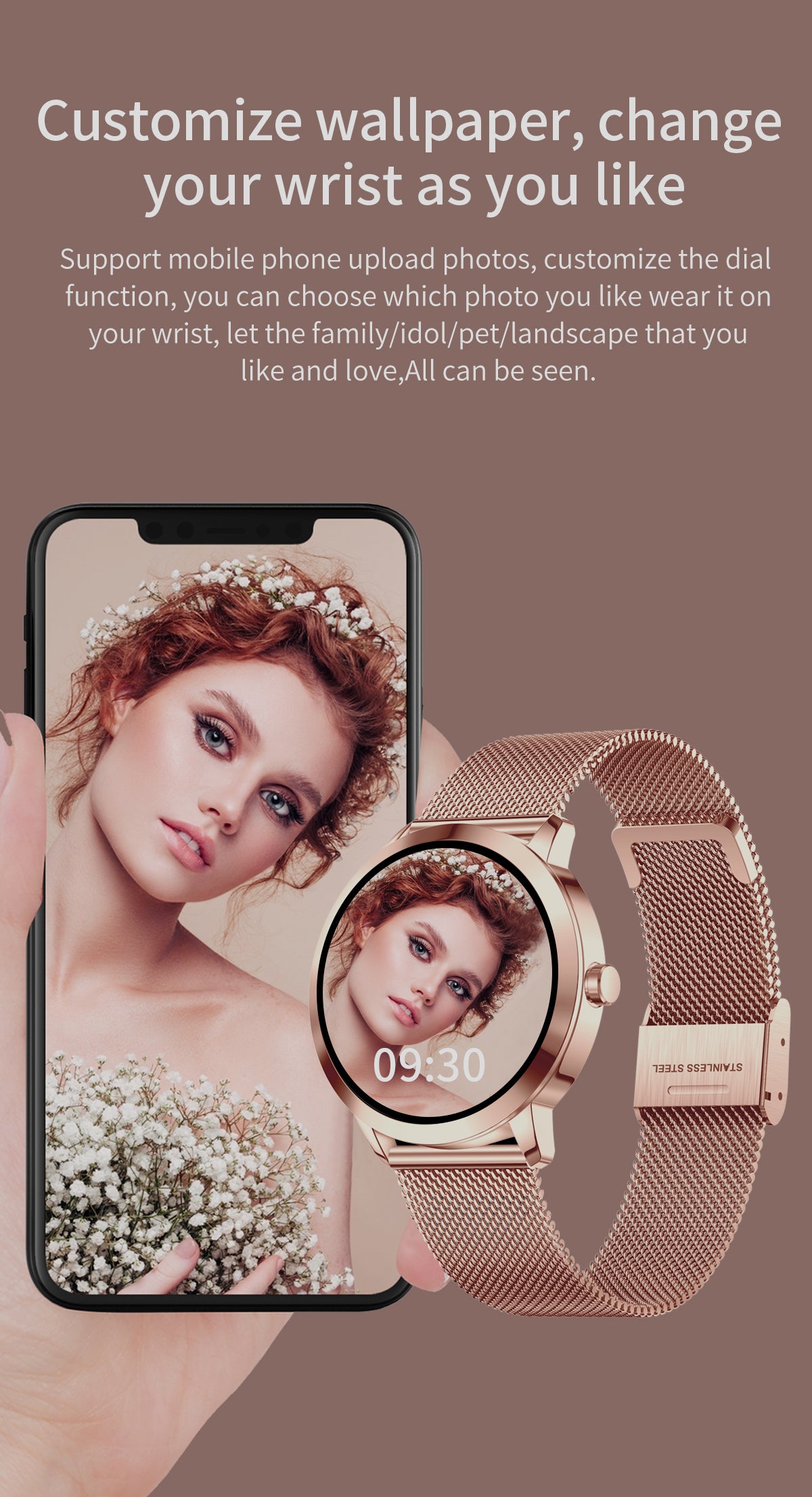 Smartwatch 1,19" HD AMOLED Touchscreen Full 29 Sport modes GPS Waterproof for Android iOS Pink