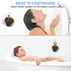 Bluetooth Shower Speaker IPX7 Waterproof with Suction Cup, 7-Hour Playtime, LED Light Show, 360 Stereo Pairing